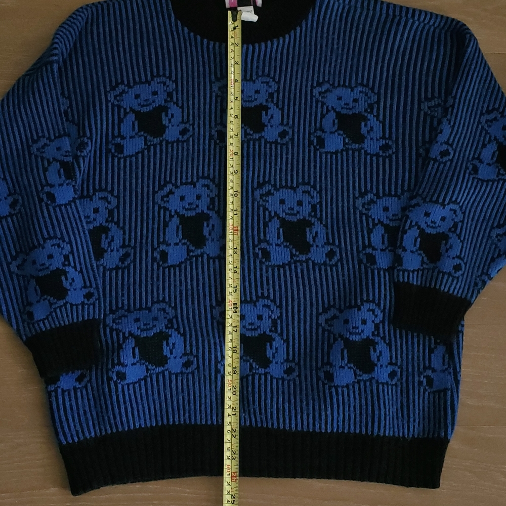 Vintage Adele Sweater Womens Large Blue Teddy Bear All Over Pullover 80s 90s USA - Picture 5 of 6